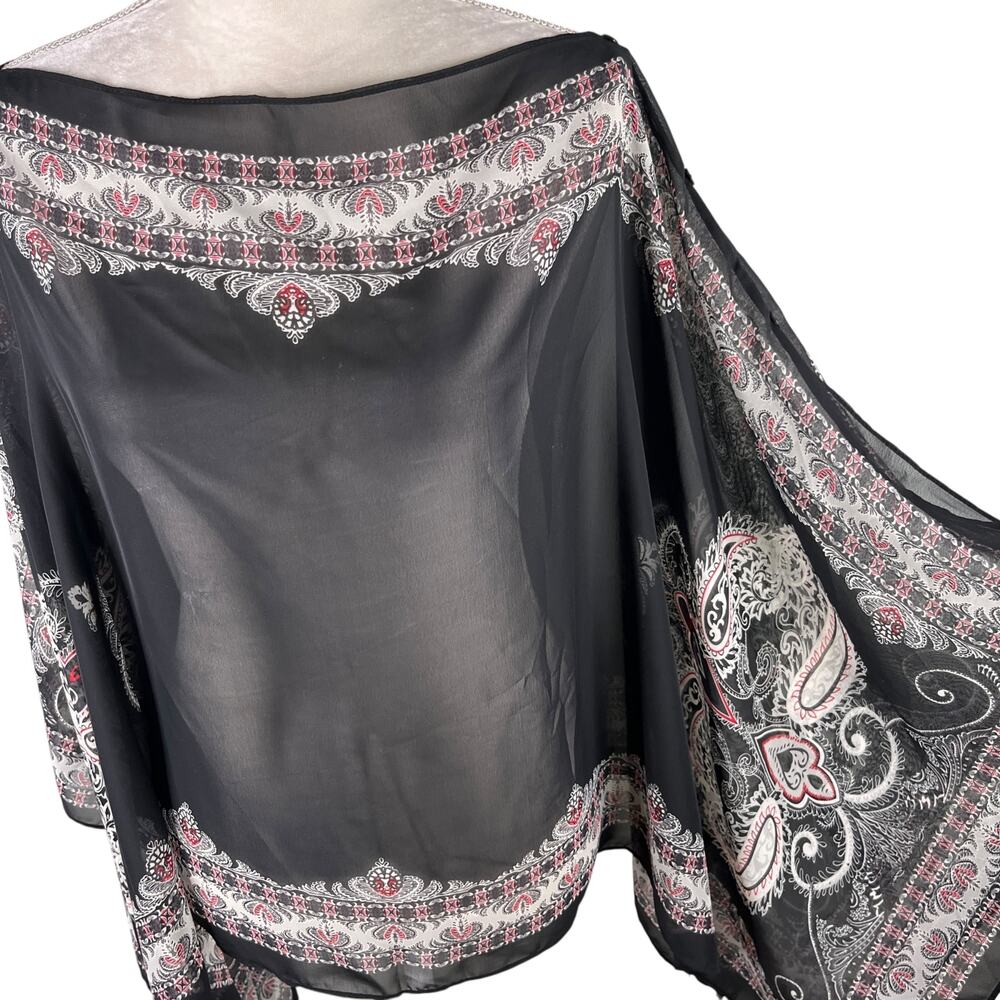 J Jill Poncho Two Way Semi Sheer Chiffon Multicolor Black Boho OS - Picture 16 of 16